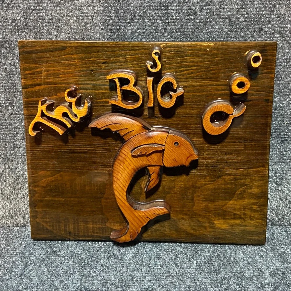 The Big One Vintage Wood Fish Plaque 3D Relief Rustic Nautical Cabin Lake Decor